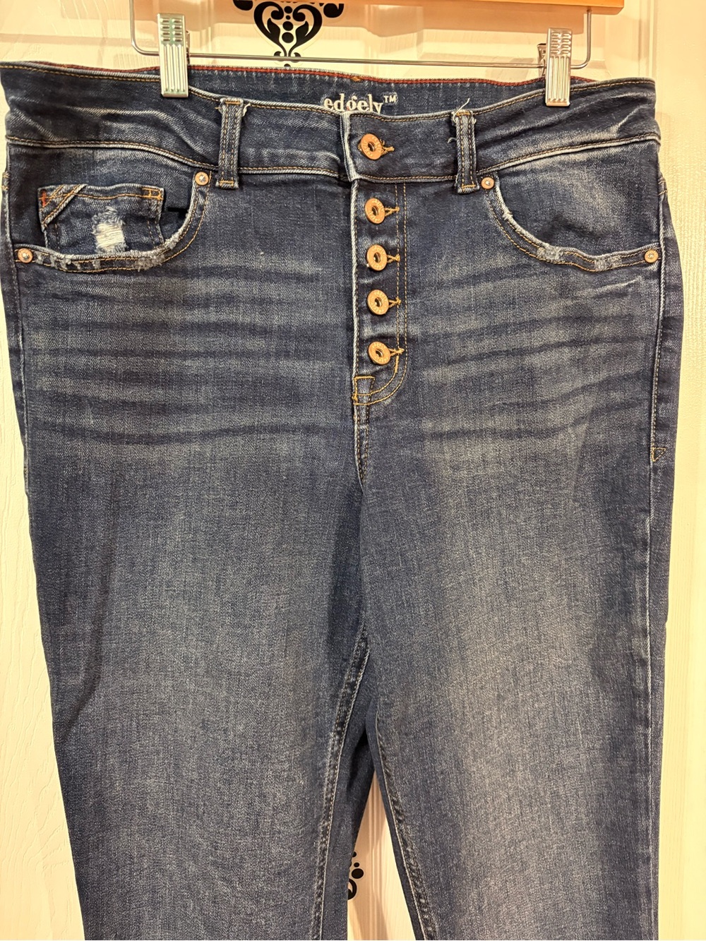 High-Rise Button-Fly Jeans — Dark Blue - Picture 4 of 10